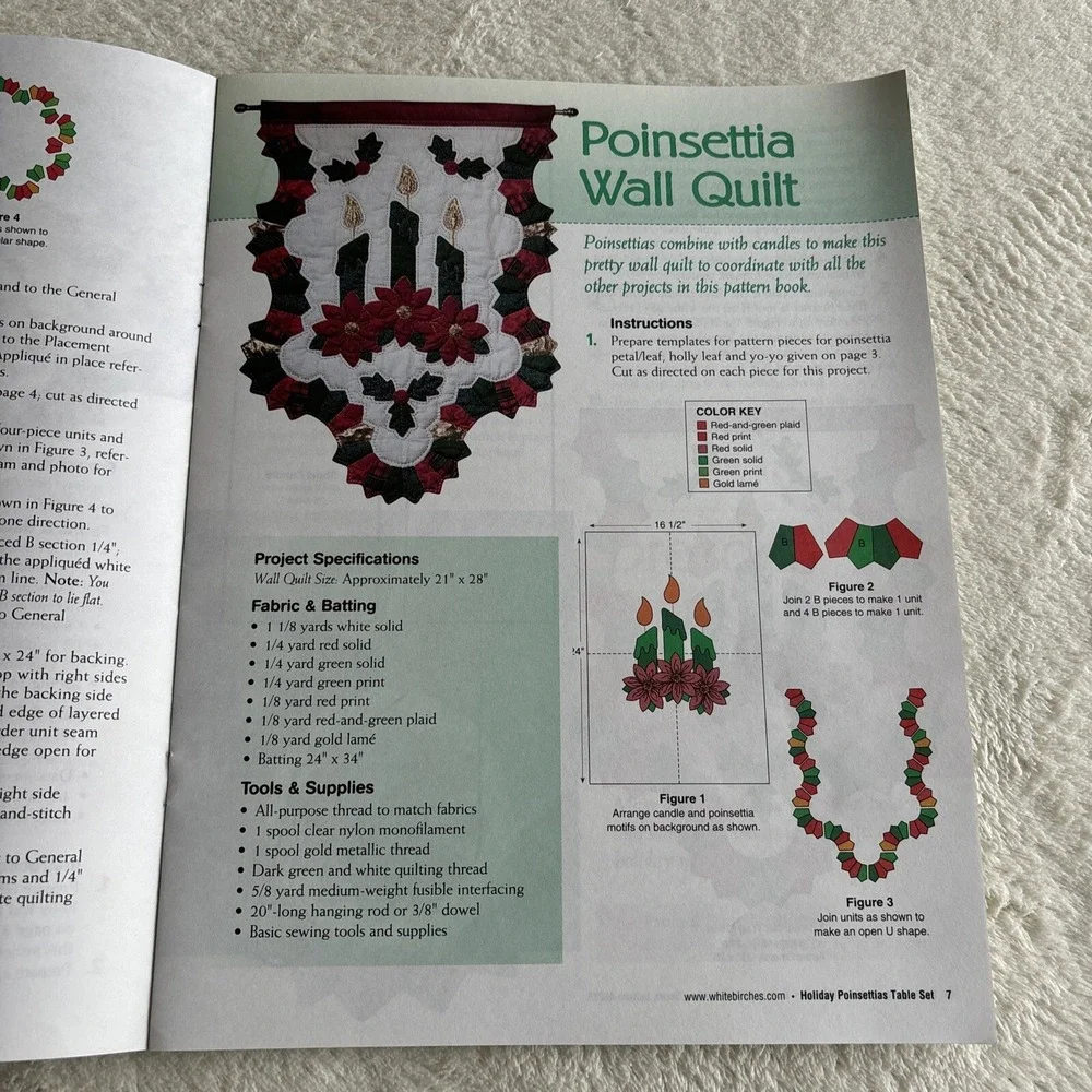 Christmas Quilting Pattern Vintage Holiday Poinsettia Table‎ Set Quilt 7 Project